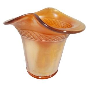 Vintage Marigold Carnival Glass Top Hat Vase Orange Iridescent Diamond Pattern